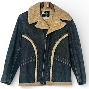 Denim and Tan Faux Shearling Sherpa Jacket